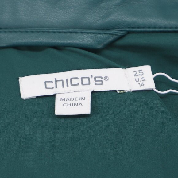 NWT CHICO'S Faux Leather Shirt Midi Dress in Deep Woods Green Size 2.5 (US 14) - Picture 8 of 10